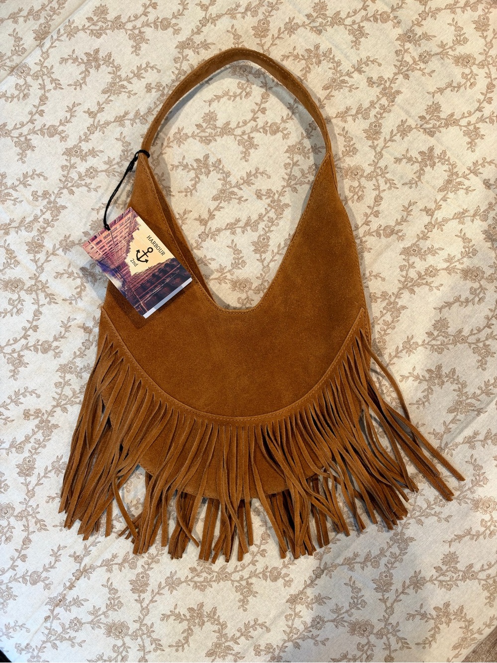 Genuine Brown Suede leather fringe shoulder bag NWT